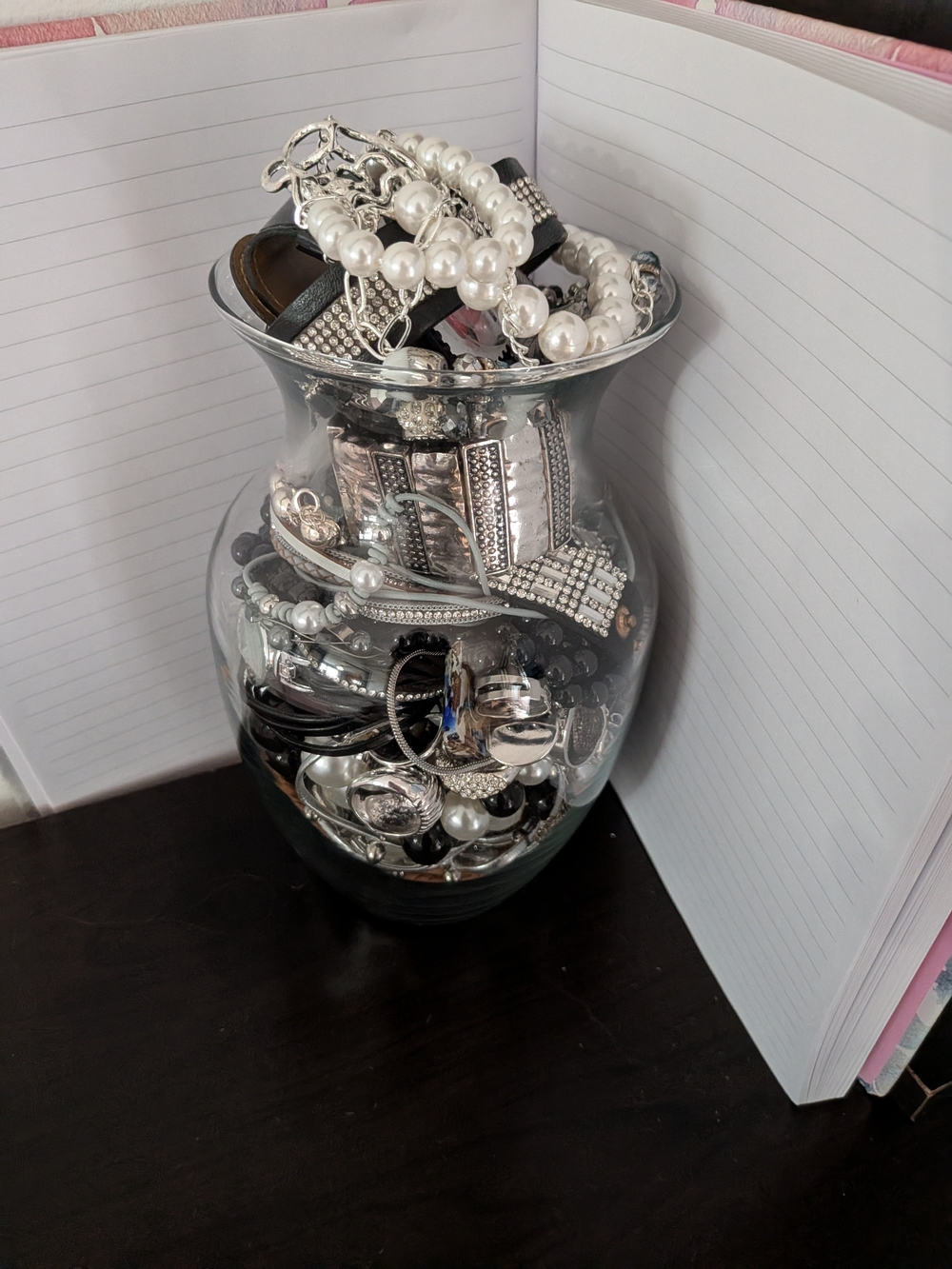 Clear Glass Jewelry Vase Organizer - Silver & White